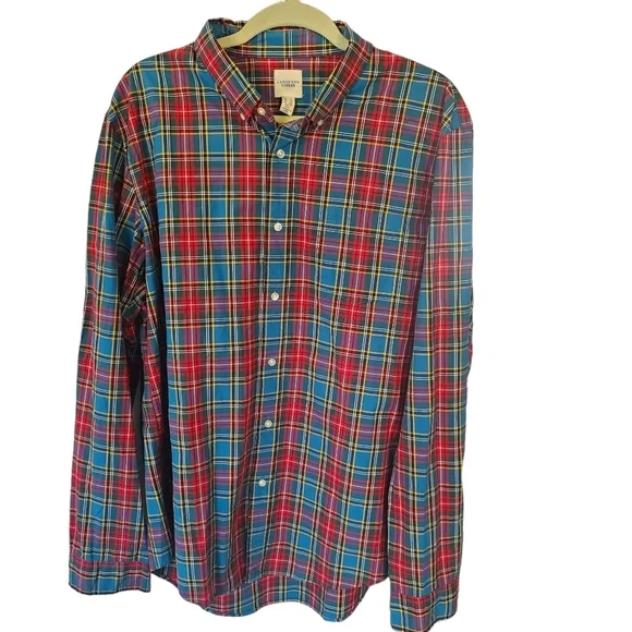 Lands End Men's Plaid Button Down Dress Shirt XXL NWT Red & Blue - Picture 1 of 5